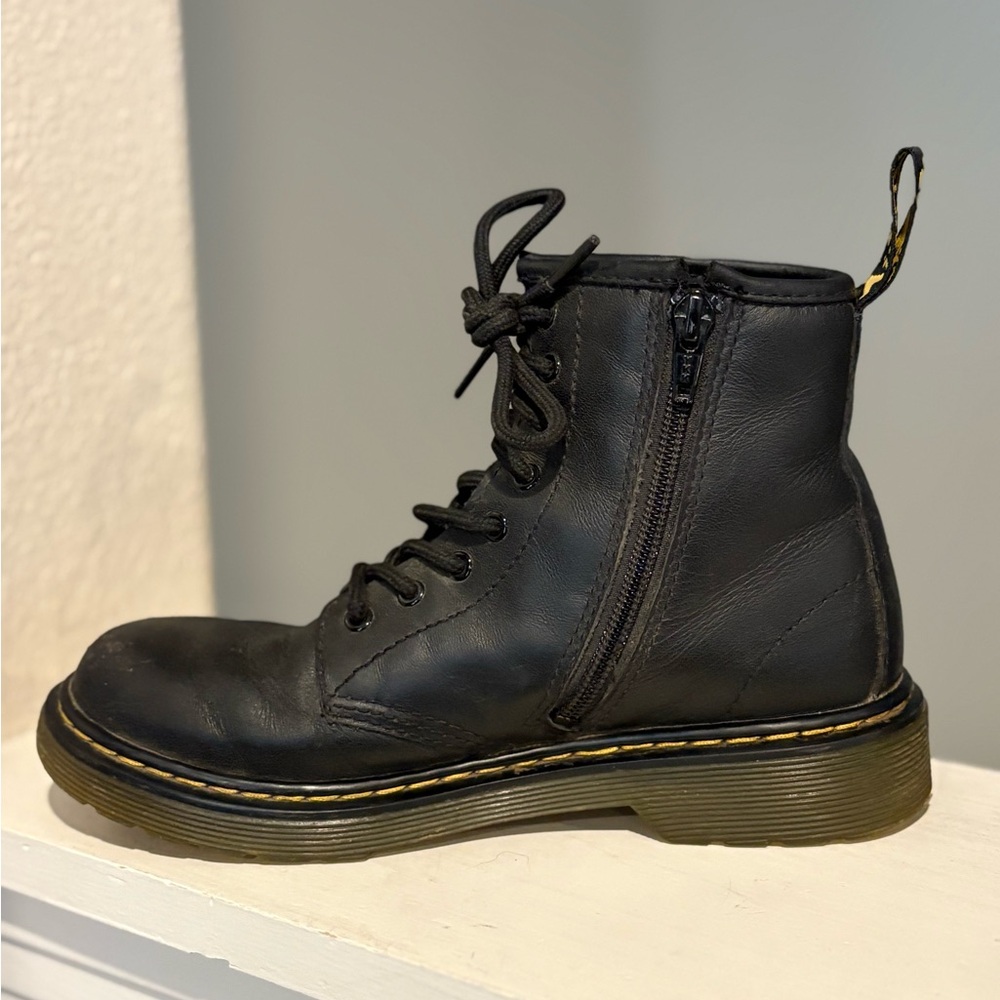 Dr. Martens Doc 1460 J Combat Boots Kids Youth Size 3Y Black Leather Side Zip - Picture 5 of 9
